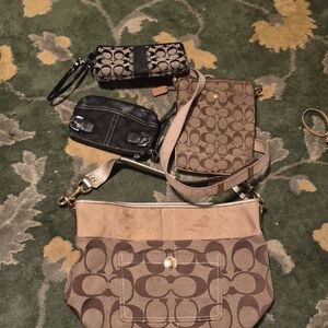 Coach Multi-Piece Crossbody and Wristlet Set in Brown and Tan